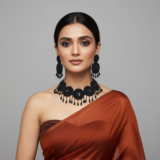 Beads Embroidered Necklace Set : Handmade