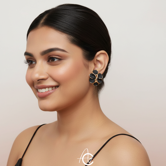 Flower Petal Earrings Black