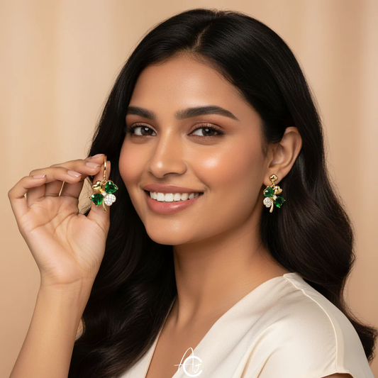 Green Clover Hoop Earrings