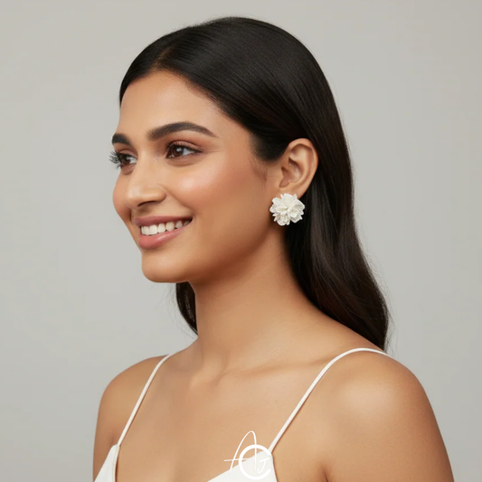 Flower Statement White Earrings