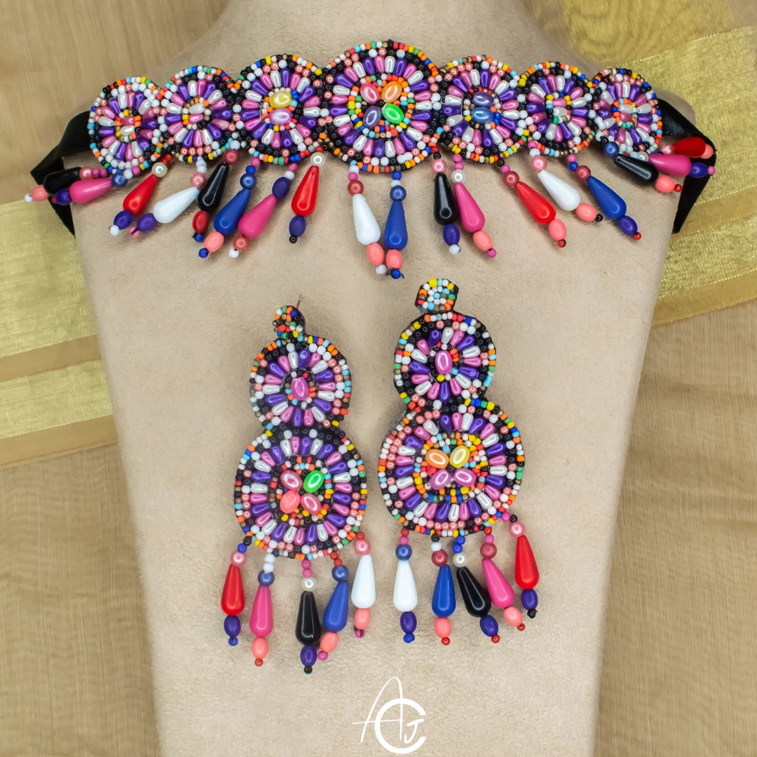 Beads Embroidered Necklace Set : Handmade
