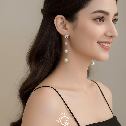 Flower And Pearl Drop Earrings