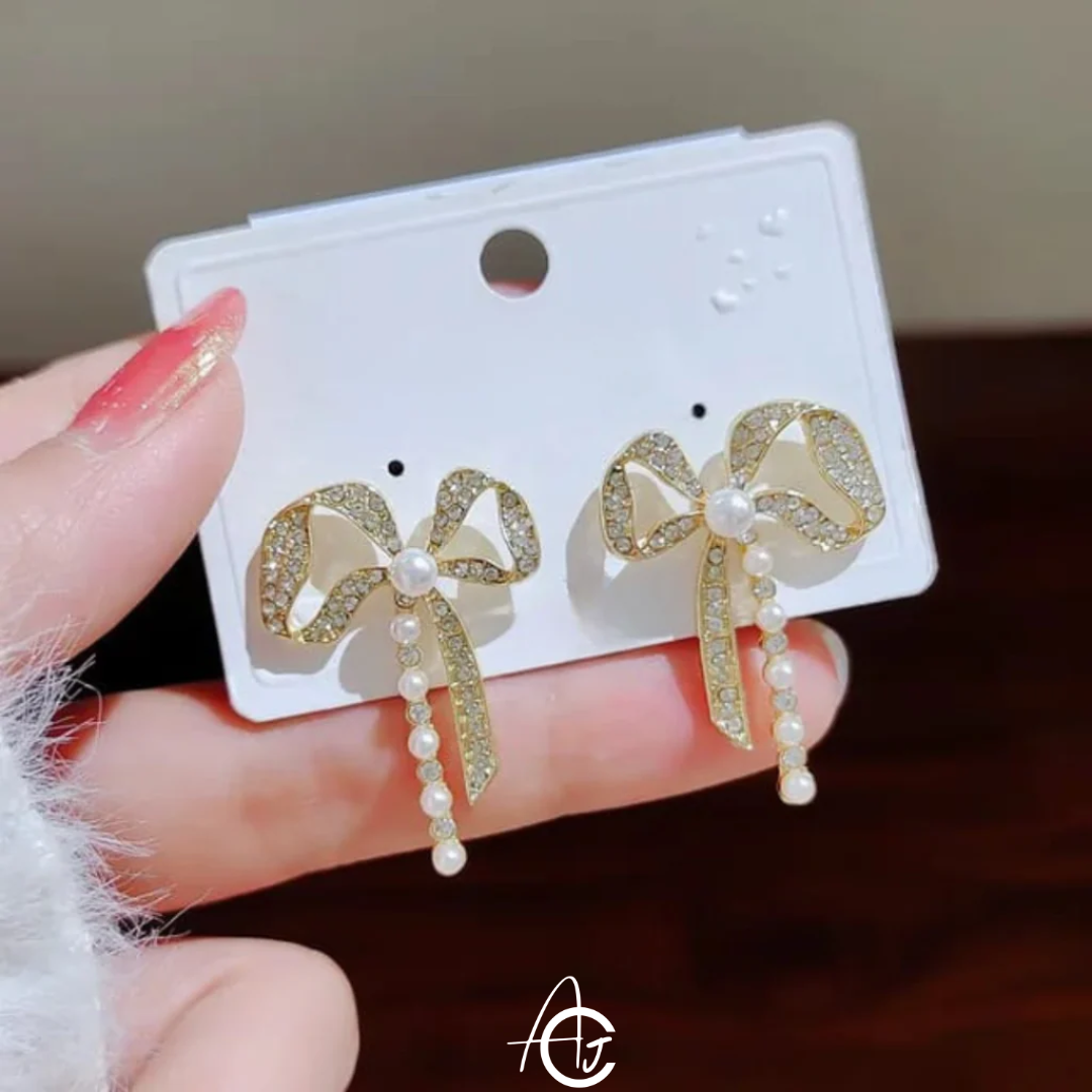 Bling Bow Pearl Earrings