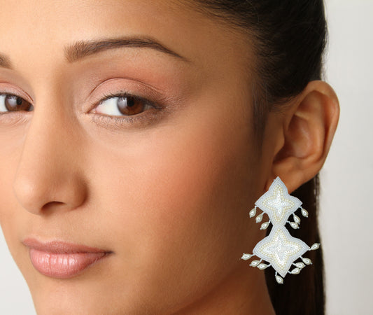 Embroidered Beads Earrings : Handmade