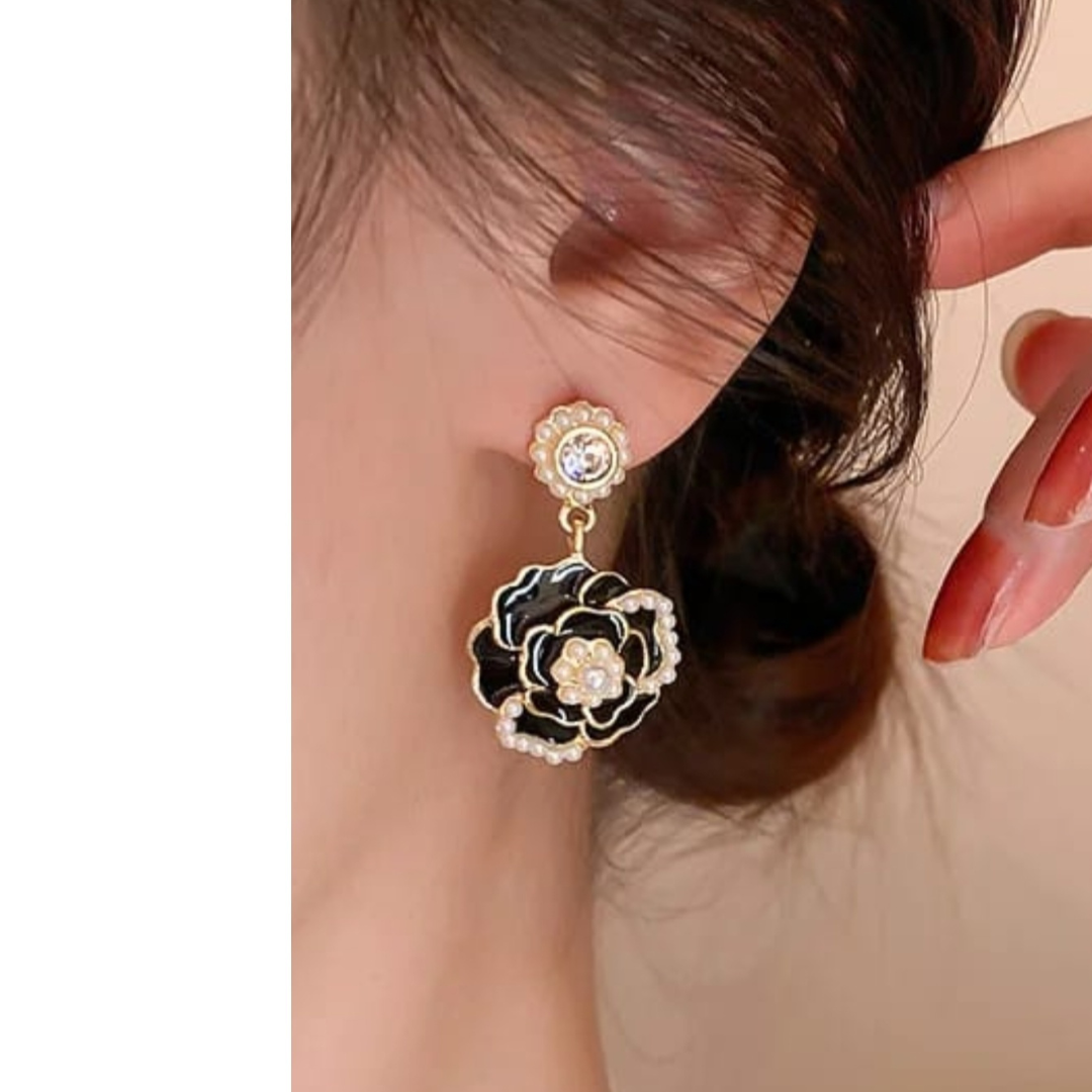 Flower Classy Earrings Black