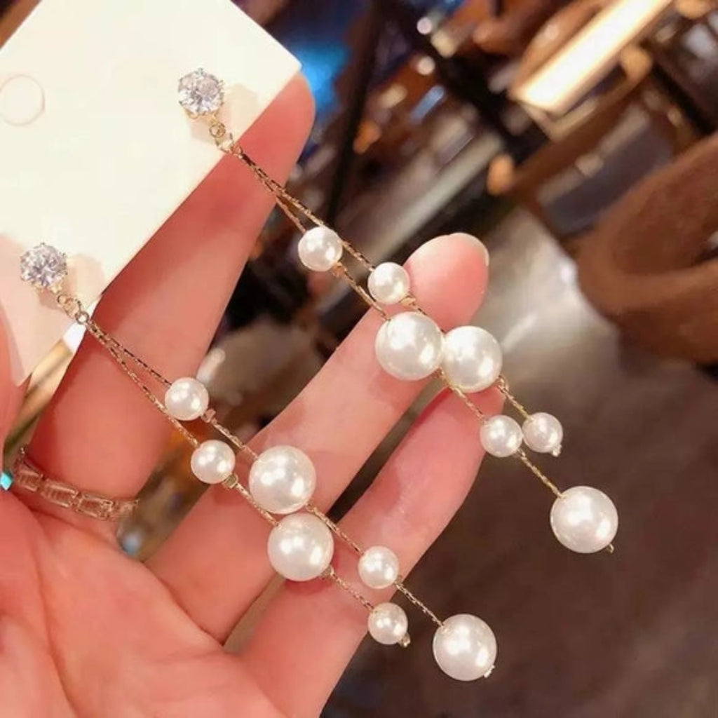 Pearl Chain Long Earrings