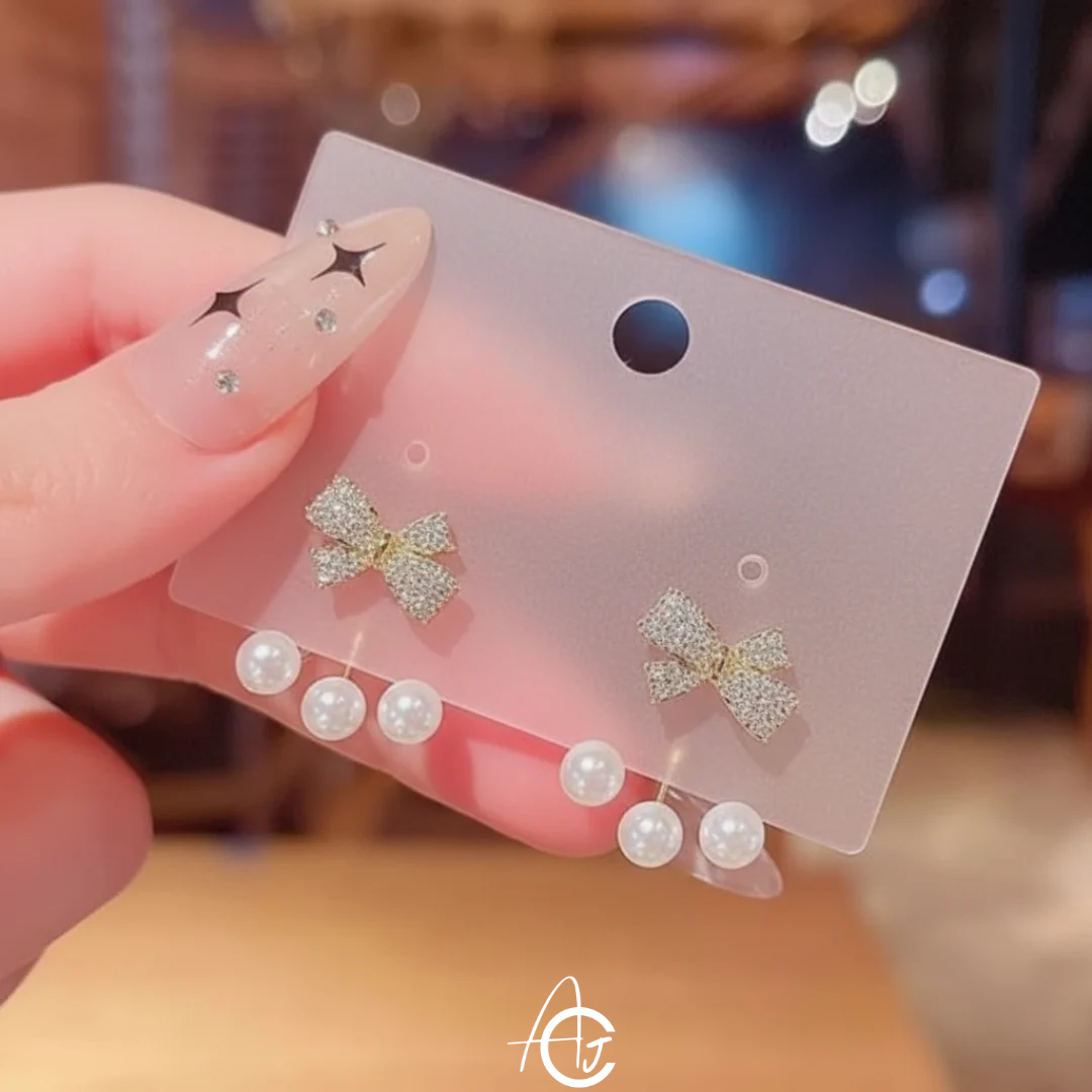 Bling The Bow Pearl Earrings