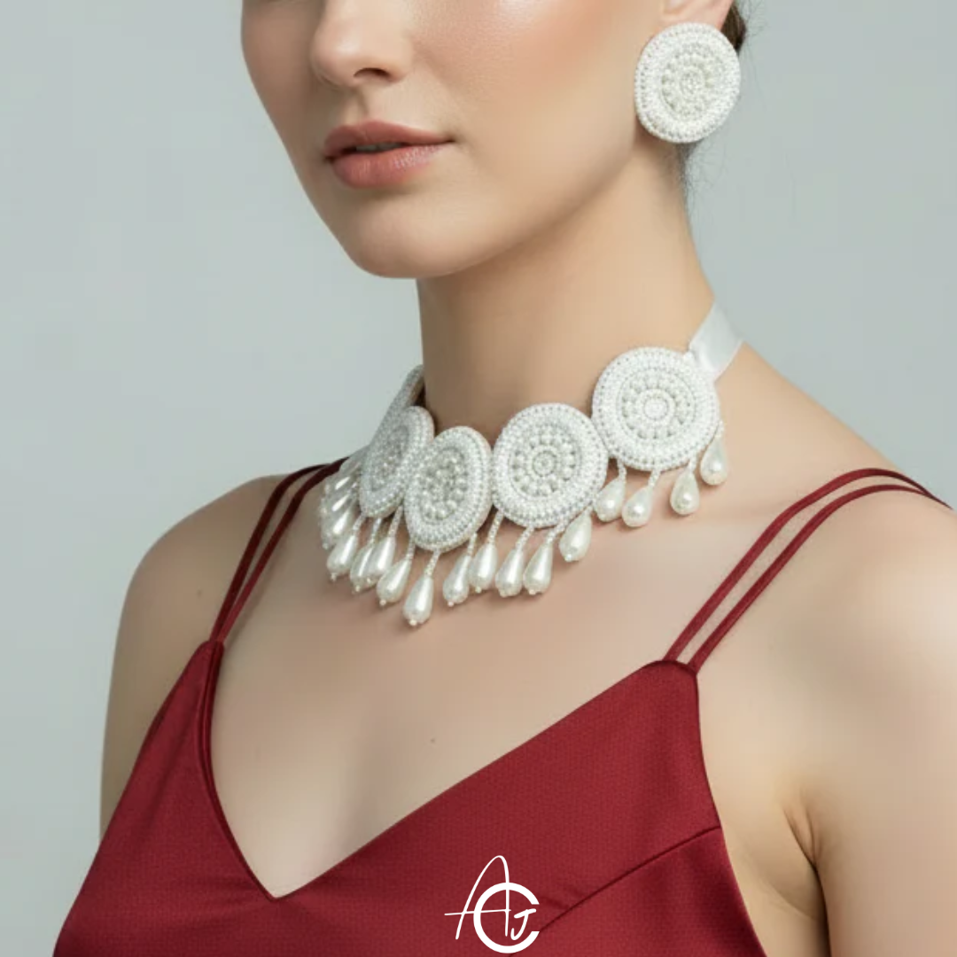 Beads Embroidered Necklace Set : Handmade