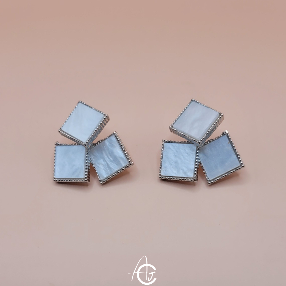 Shell Triangle Earrings Silver Tone