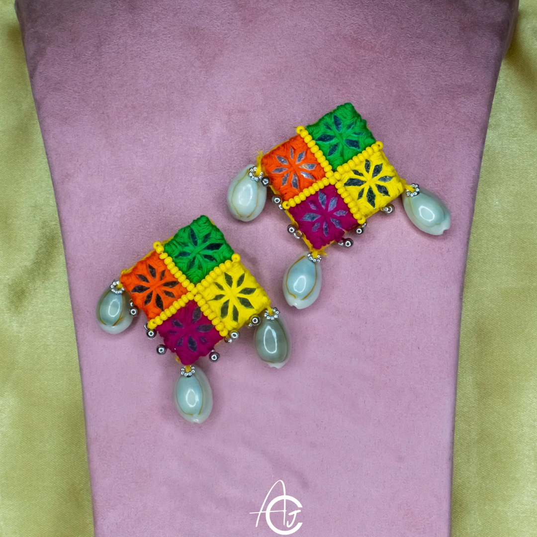 Embroidered Fabric Earrings : Handmade