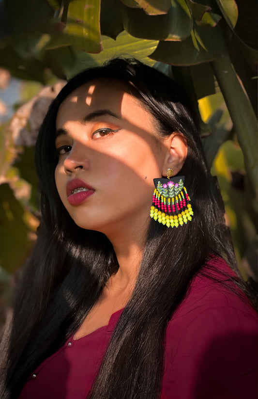 Fabric Earrings, Handpainted : Handmade