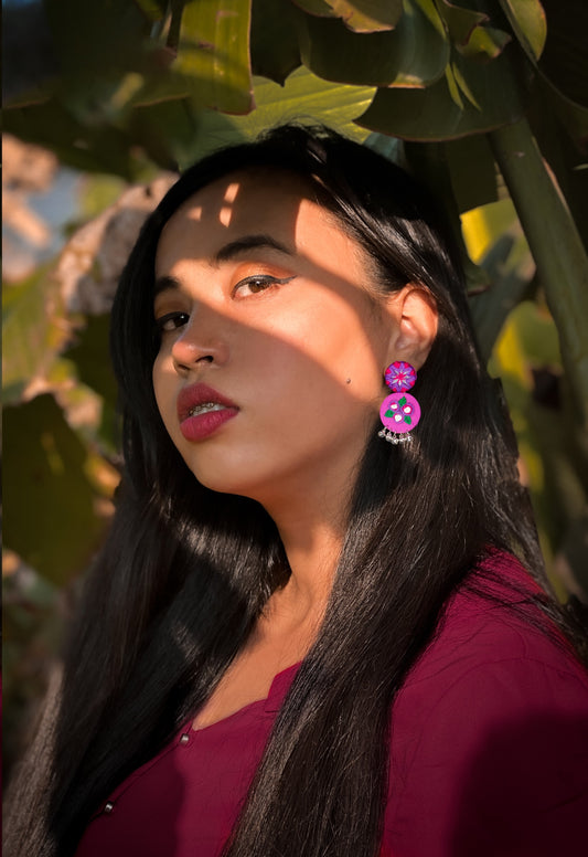 Embroidered Fabric Earrings : Handmade