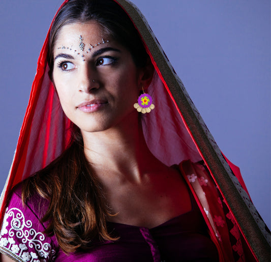 Embroidered Fabric Earrings : Handmade