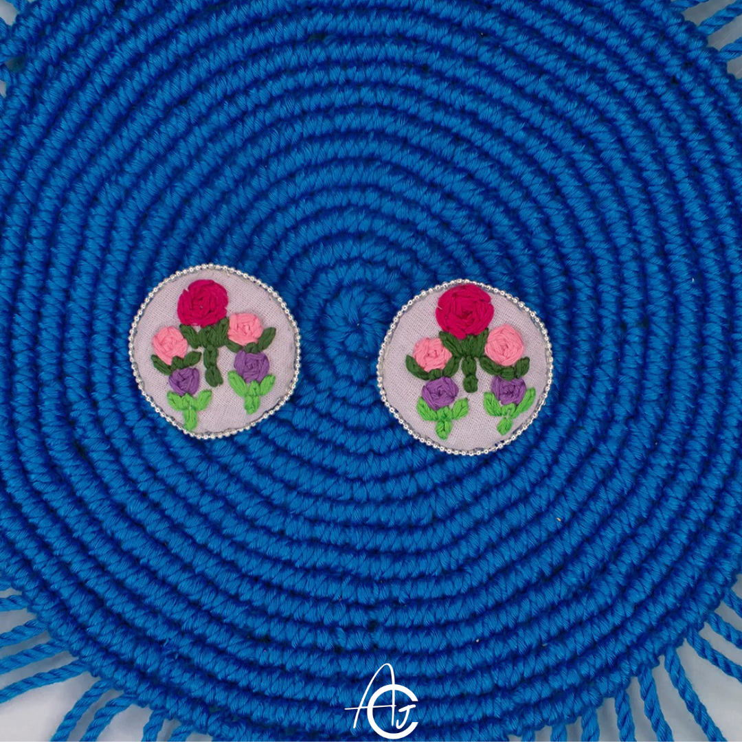 Embroidered Fabric Earrings : Handmade
