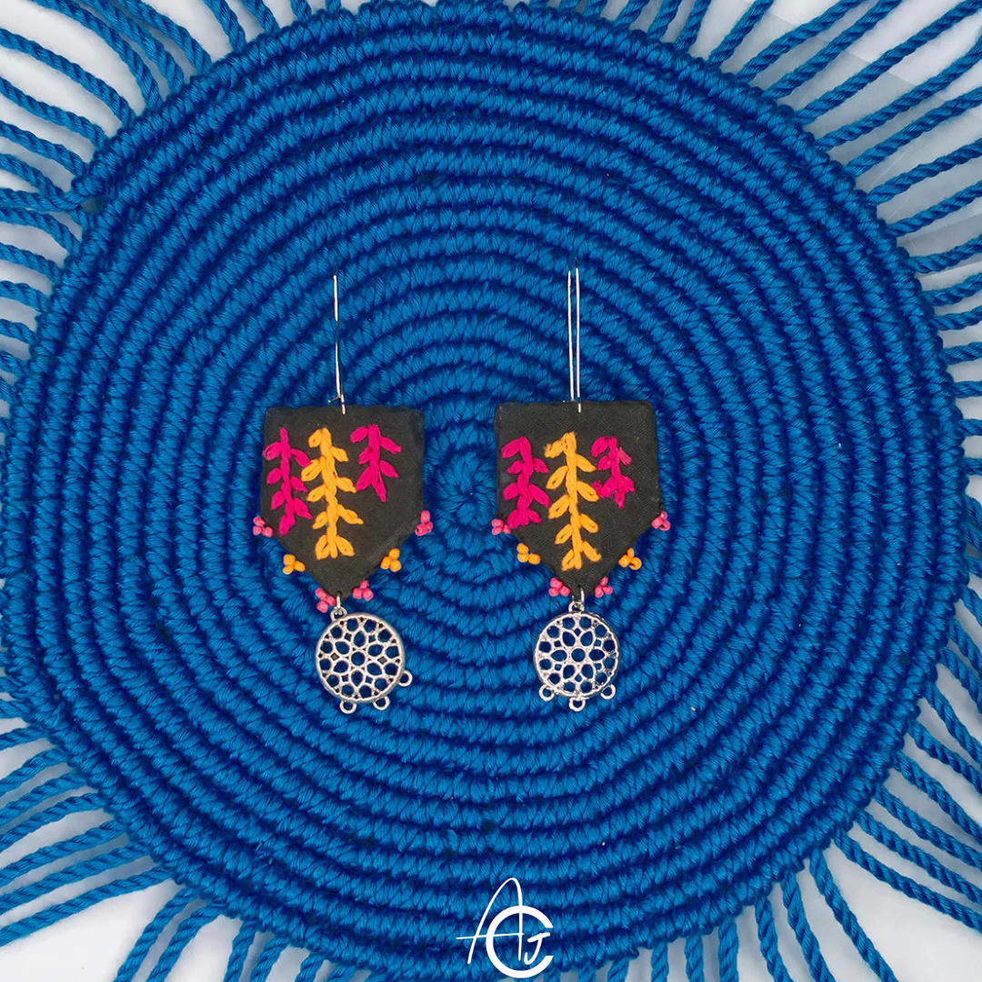Embroidered Fabric Earrings : Handmade