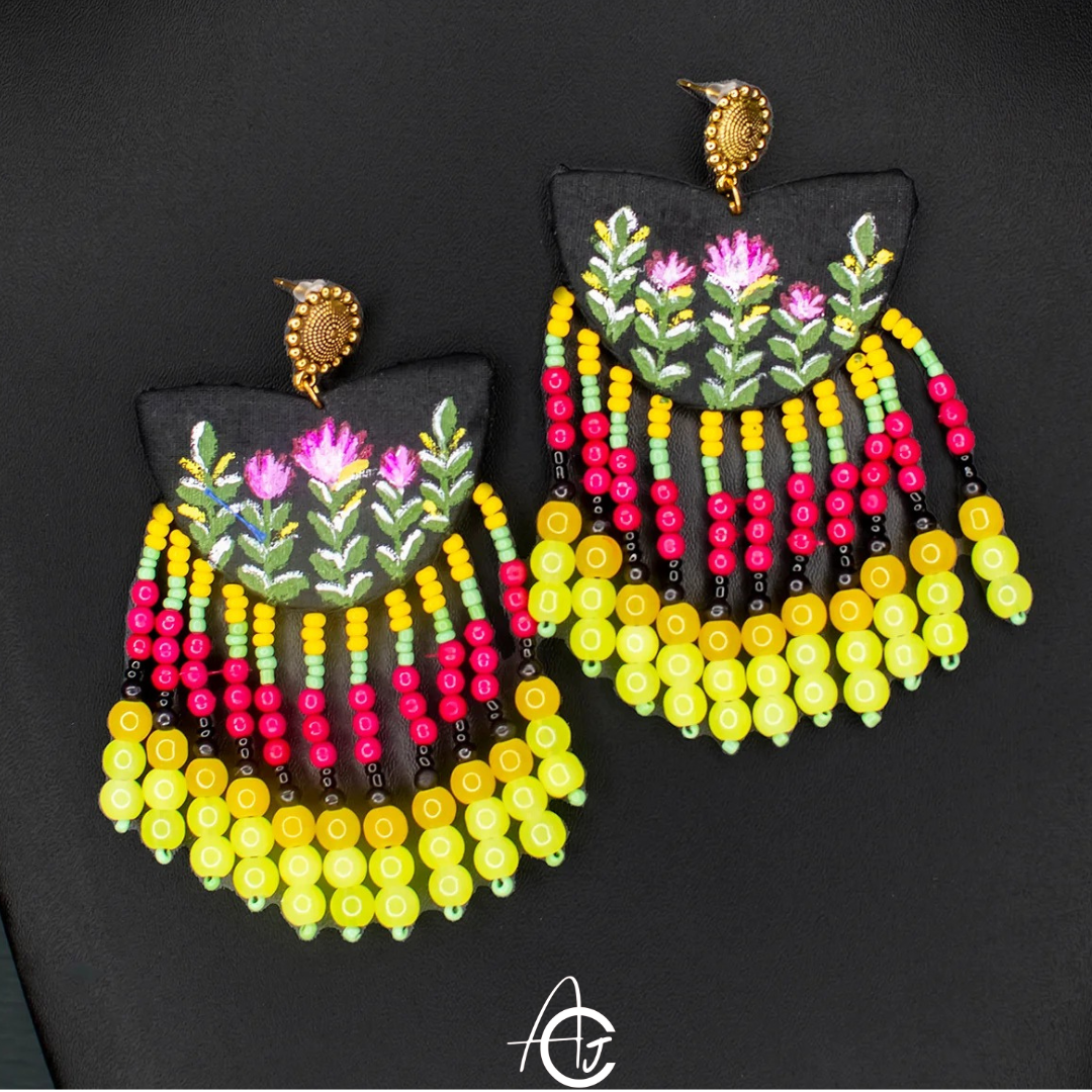 Fabric Earrings, Handpainted : Handmade