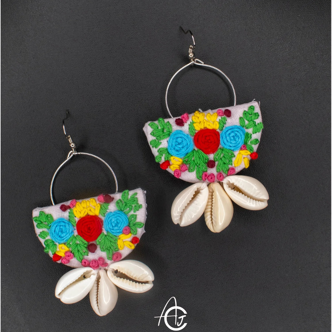 Embroidered Fabric Earrings : Handmade