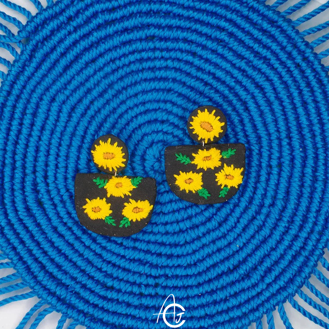 Embroidered Fabric Earrings : Handmade