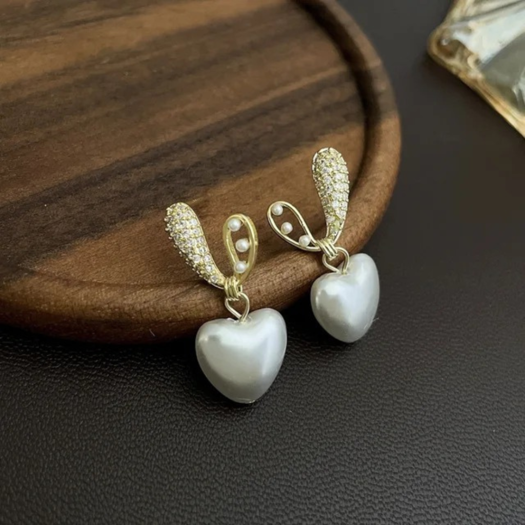 Bling Pearl Heart Earrings