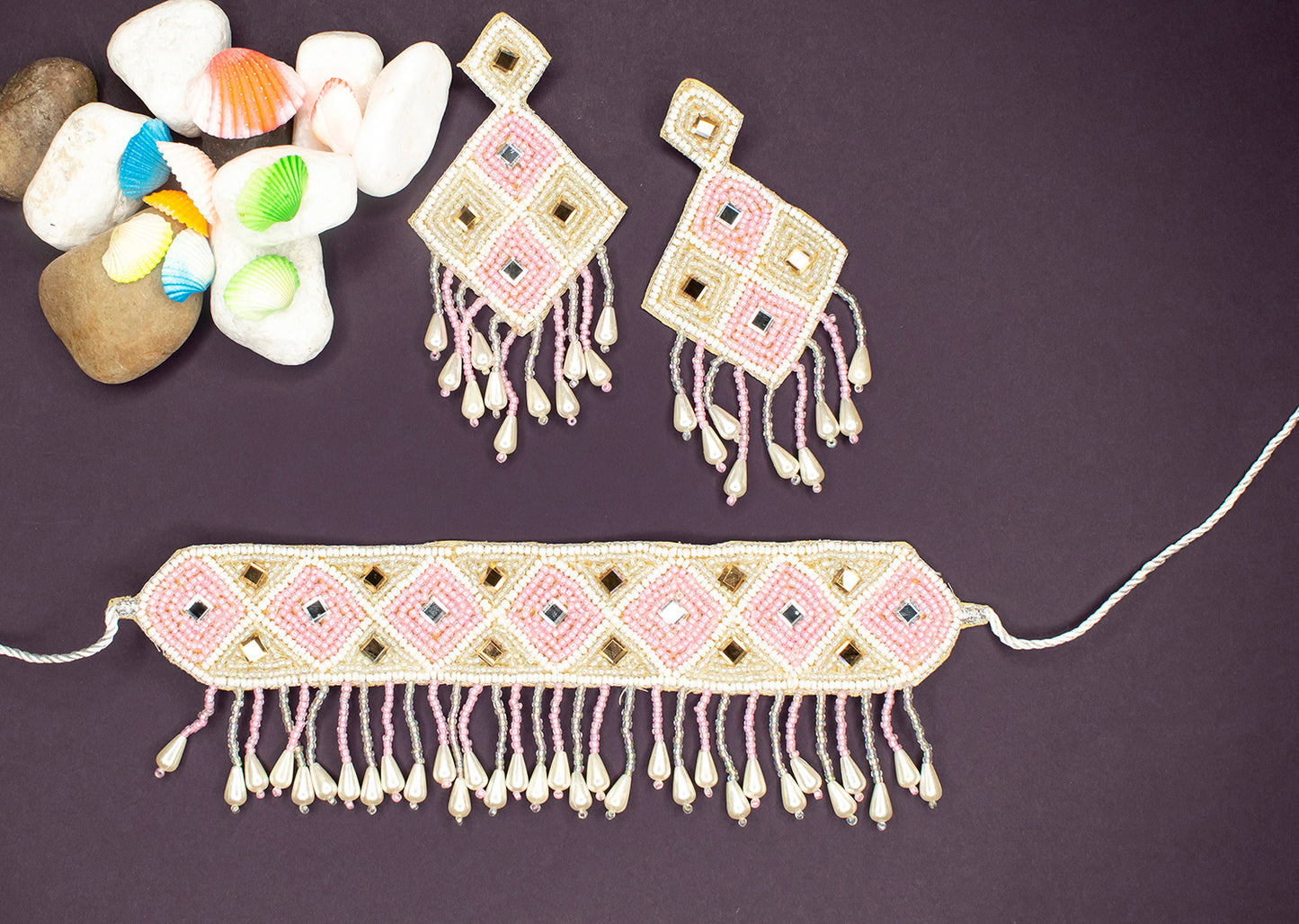 Beads Embroidered Necklace Set : Handmade