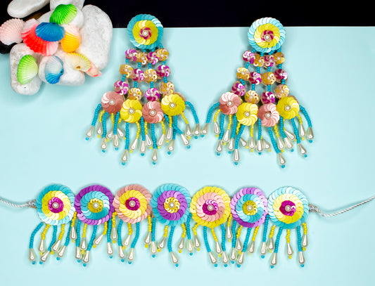 Beads Embroidered Necklace Set, Haldi Jewellery : Handmade