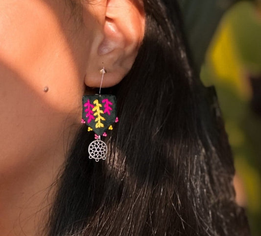 Embroidered Fabric Earrings : Handmade