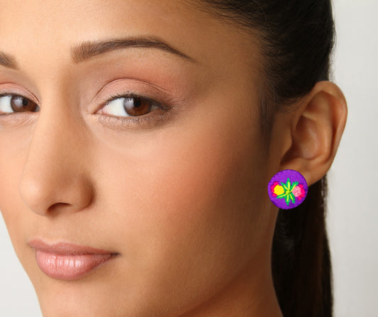 Embroidered Fabric Earrings : Handmade