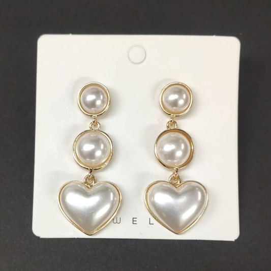 Pearl Heart Long Statement Earrings