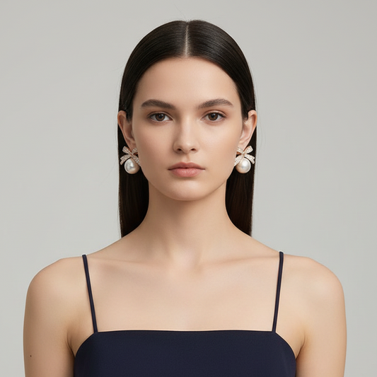 Bling Bow Pearl Earrings