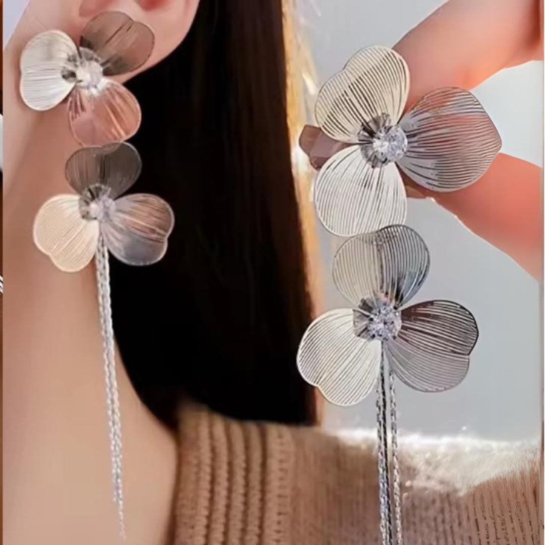 Daisy Long Chain Silver Plated Earrings ArtsCrafted