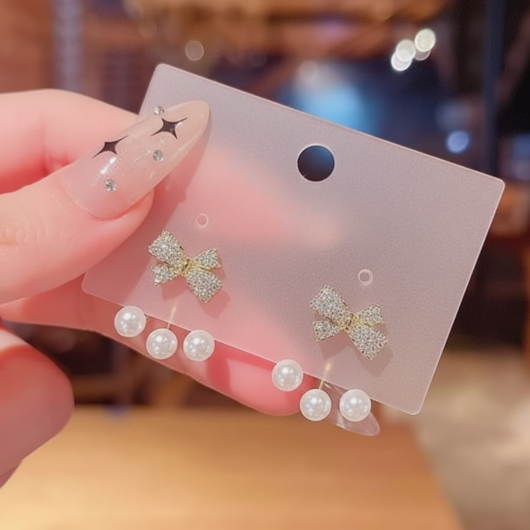 Bling The Bow Pearl Earrings