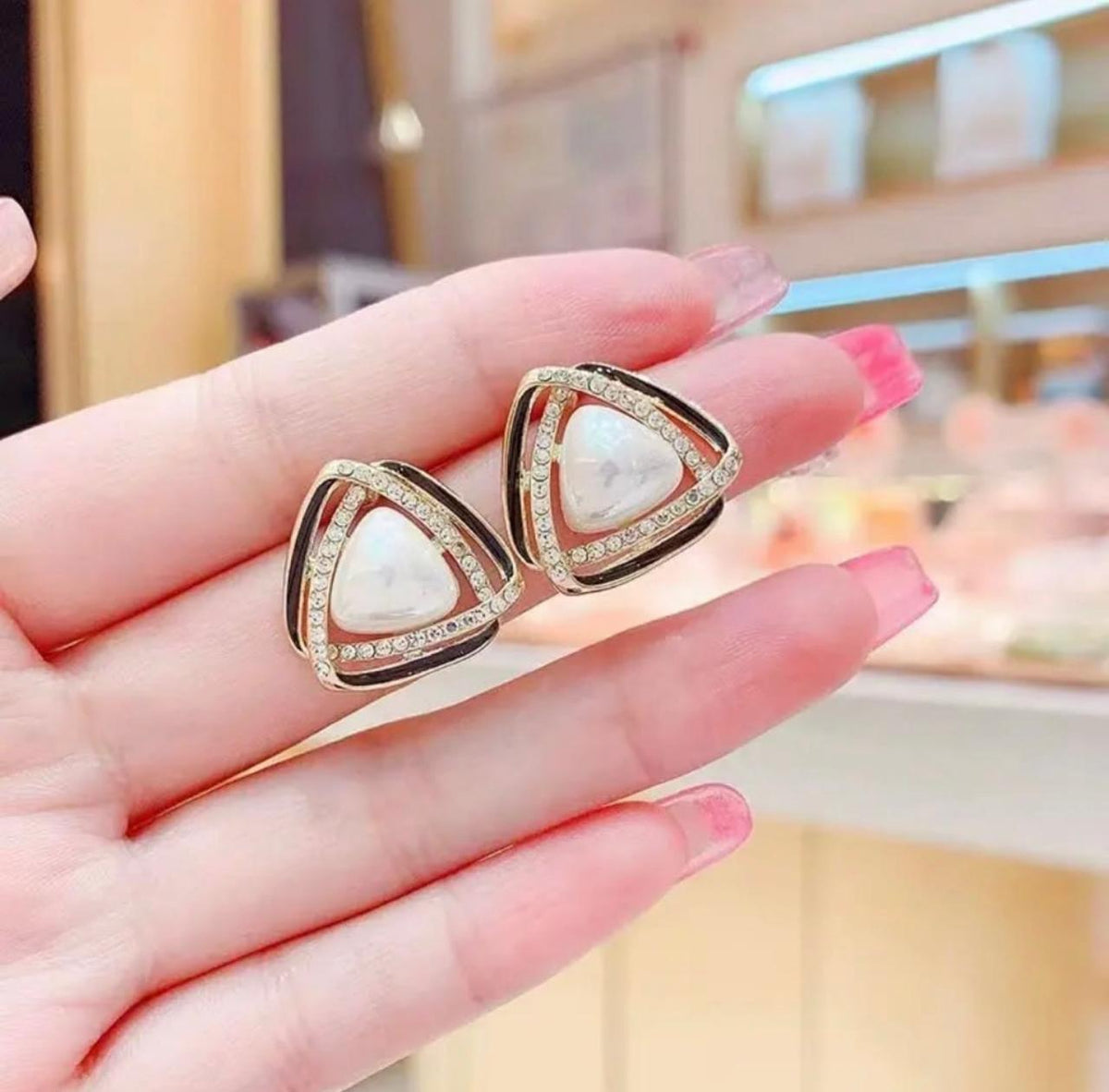 Bling Pearl Enamel Earrings