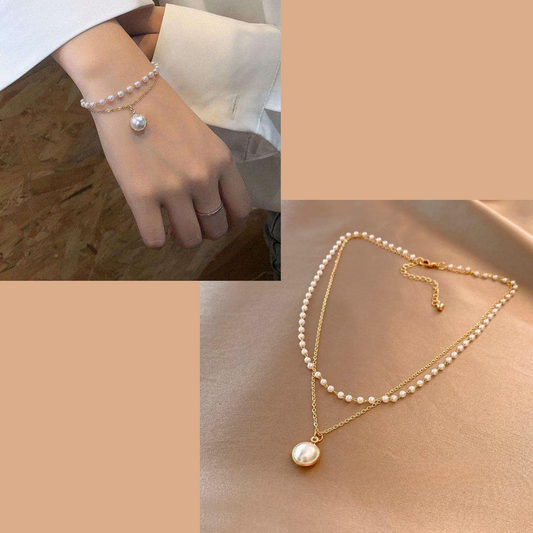 COMBO Pearl Layered Necklace and Bracelet