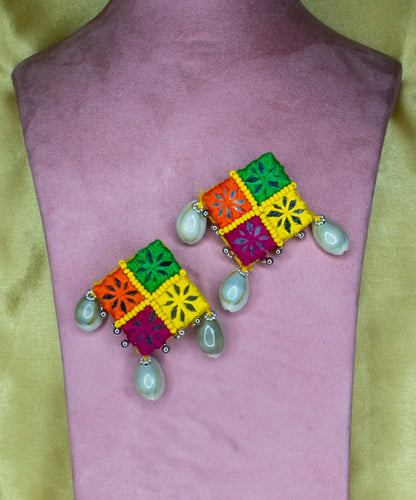 Avani Embroidered Fabric Earrings : Handmade
