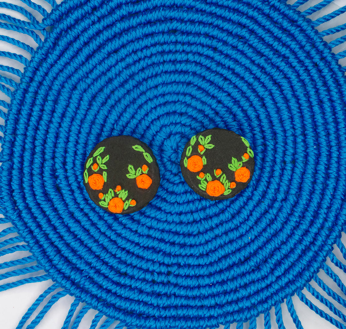 Embroidered Fabric Earrings : Handmade