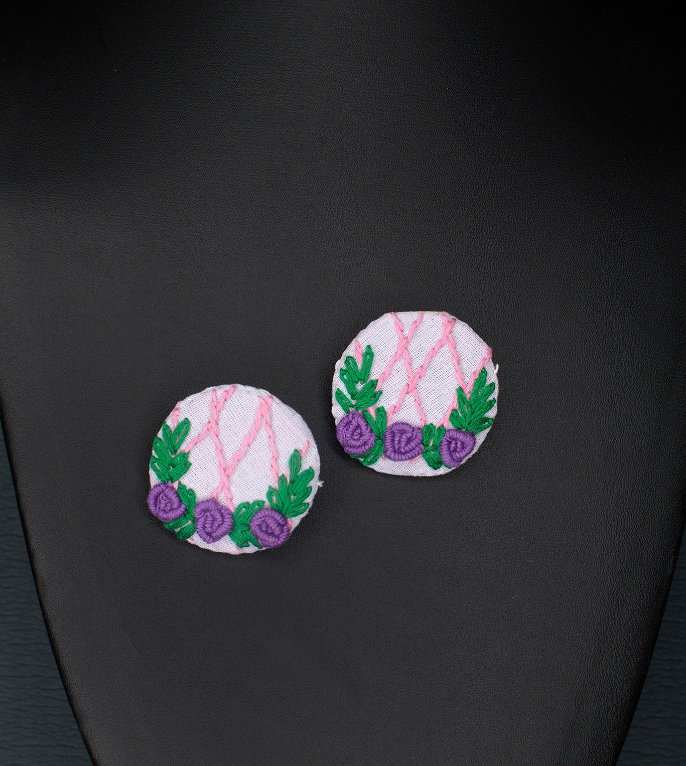 Embroidered Fabric Earrings : Handmade