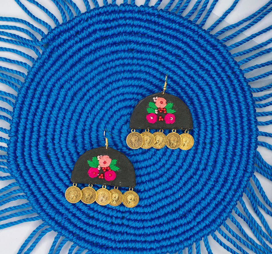 Embroidered Fabric Earrings : Handmade