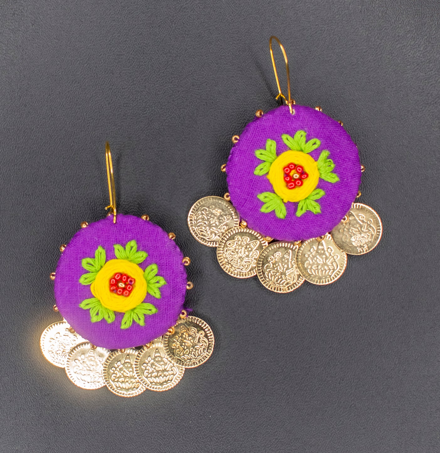 Embroidered Fabric Earrings : Handmade
