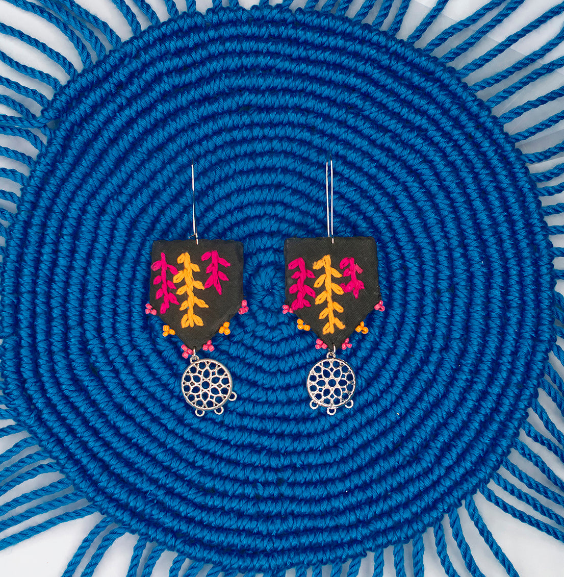 Embroidered Fabric Earrings : Handmade