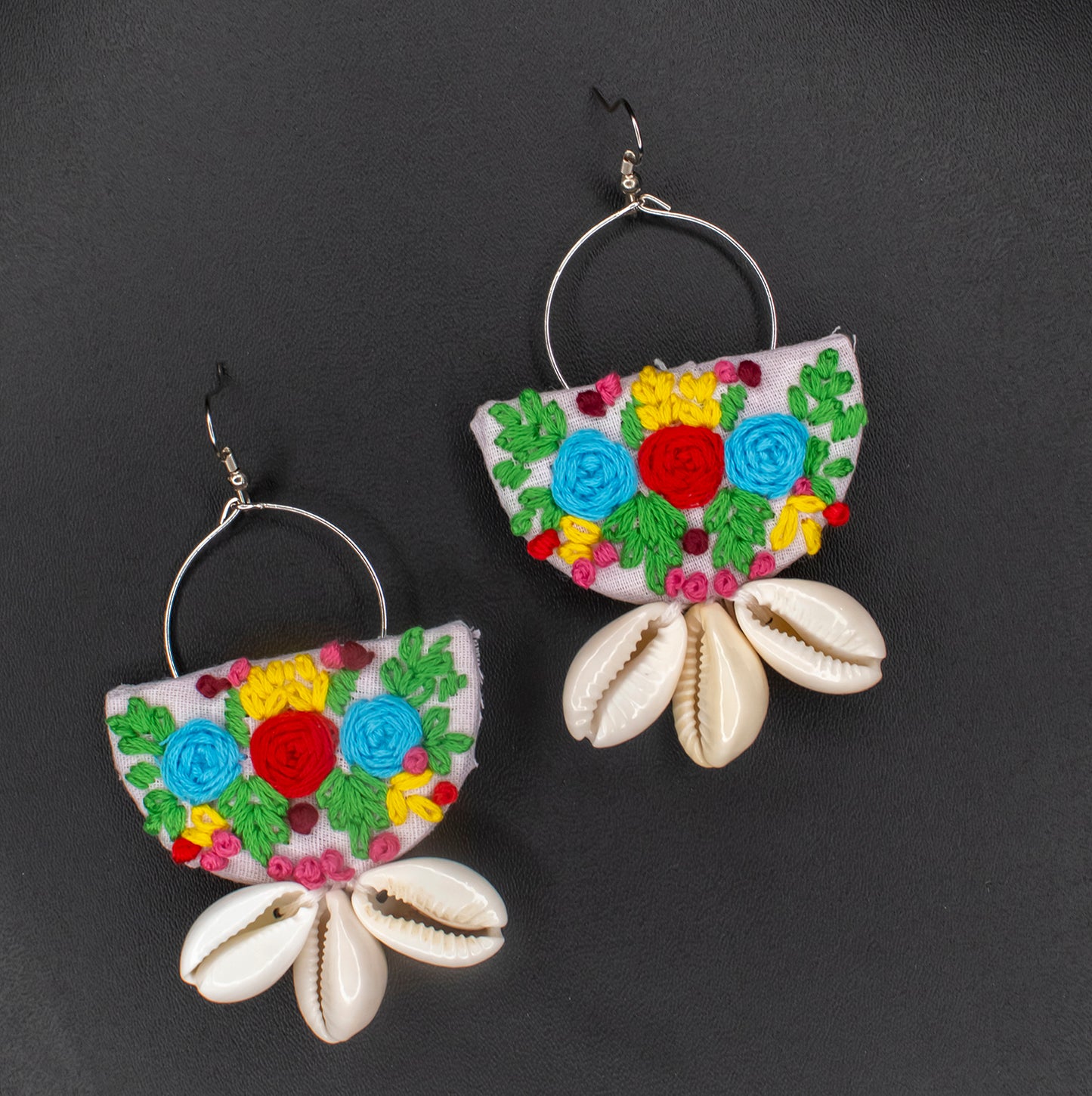 Embroidered Fabric Earrings : Handmade