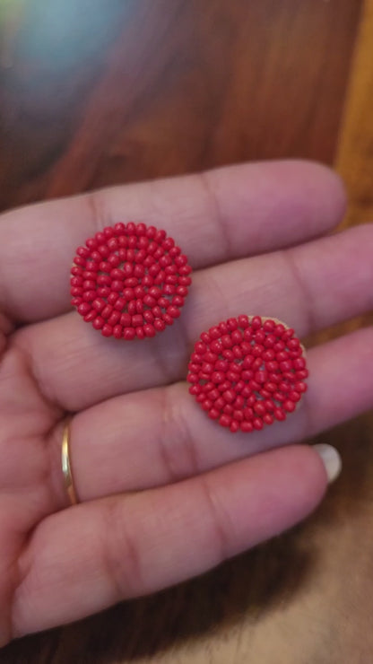 Cute Red Embroidered Earrings : Handmade