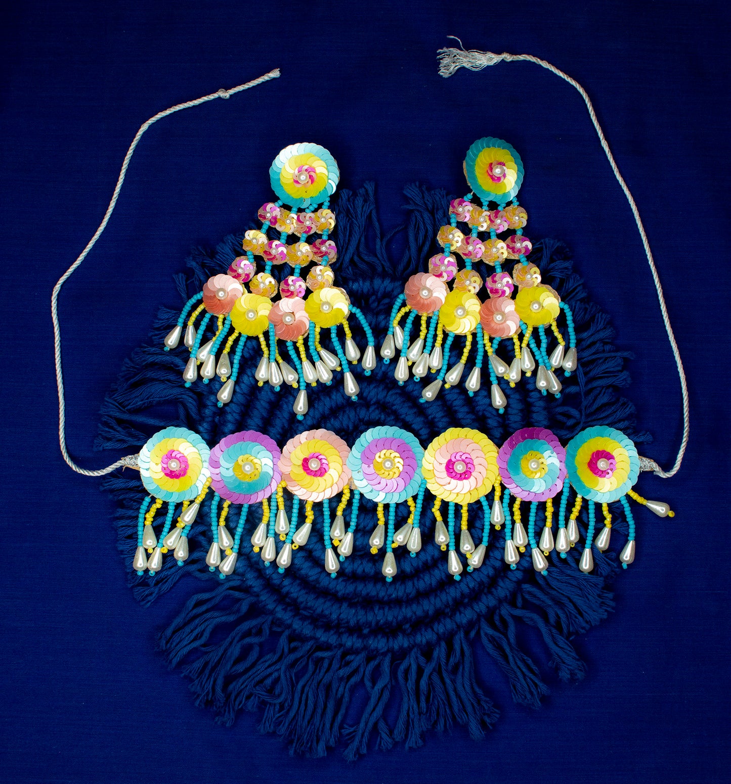 Preyasi Embroidered Necklace Set, Haldi Jewellery : Handmade