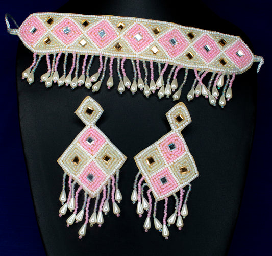 Beads Embroidered Necklace Set : Handmade