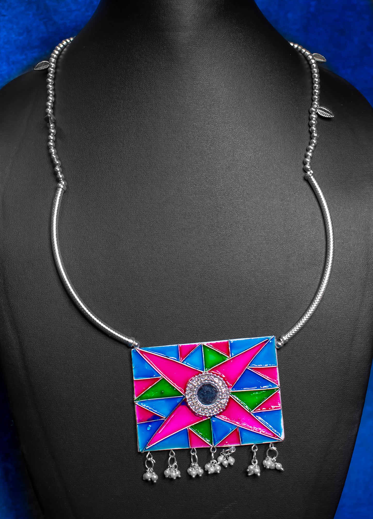 Handmade Jewellery - Handpainted Antique silver look Necklace