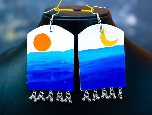 Sun Moon Earrings, Handpainted : Handmade