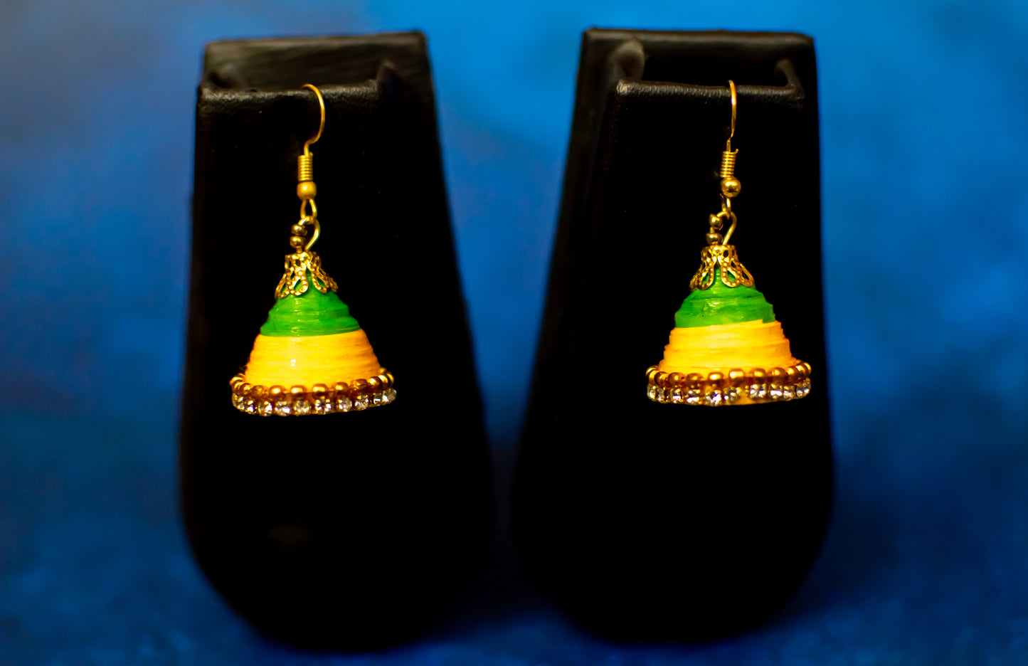Handmade Jewellery - Yellow and Green Jhumka Earrings