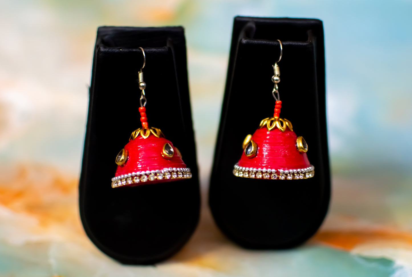Handmade Jewellery - Red Jhumka Earrings