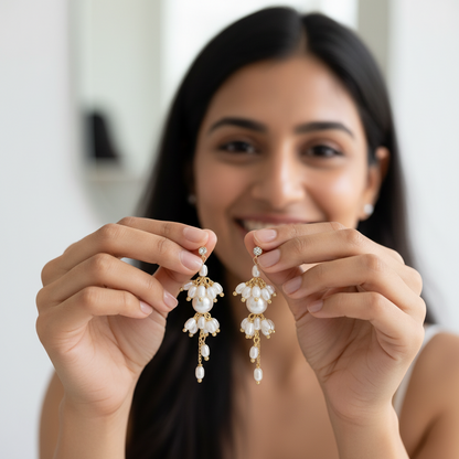 Pearl And Chain Statement Earrings