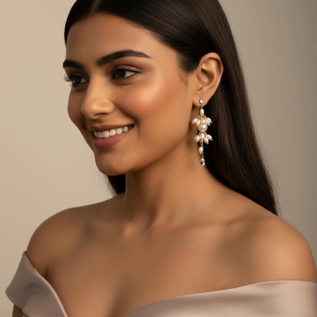Pearl And Chain Statement Earrings