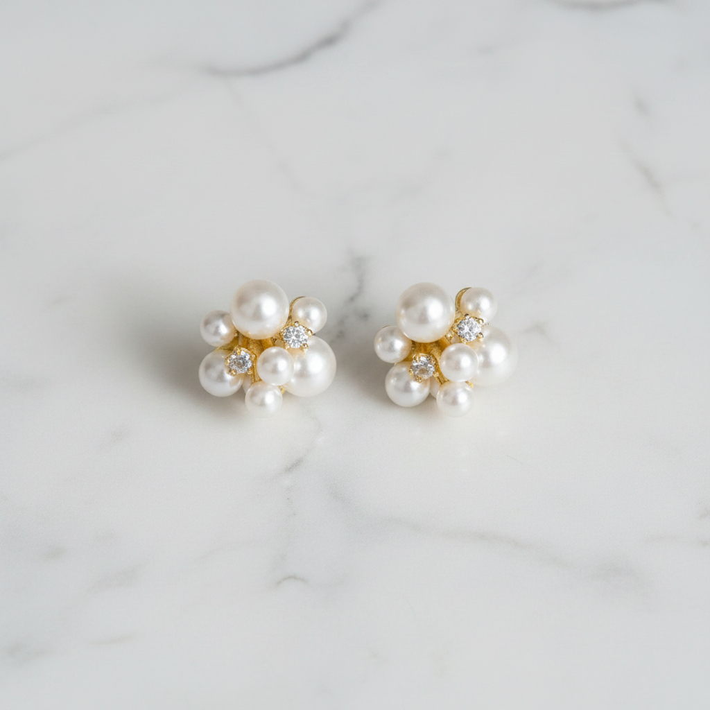 Pearls Bling Studs Earrings